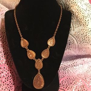 Crystal Tear Drop Shaped Golden Statement Necklace